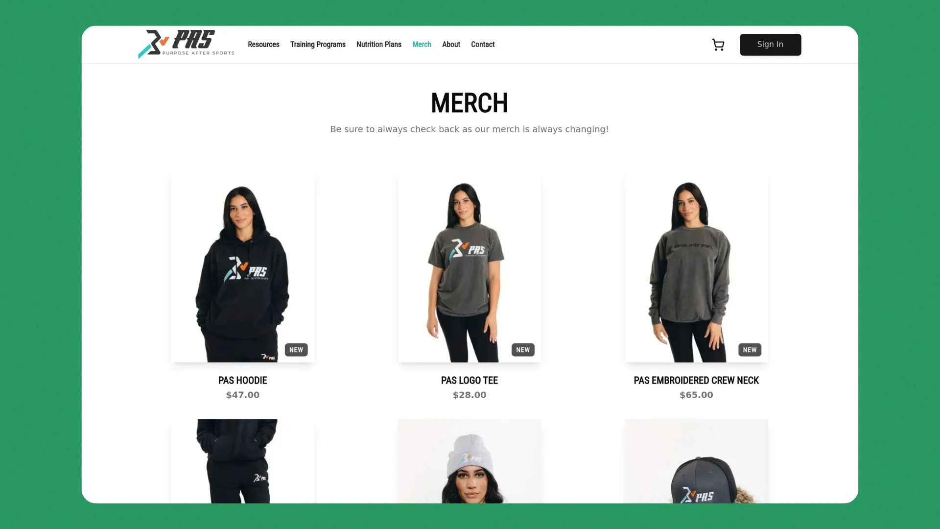 Purpose After Sports website screenshot